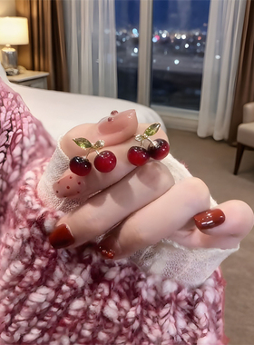甜美清透红樱桃耳钉车厘子耳饰