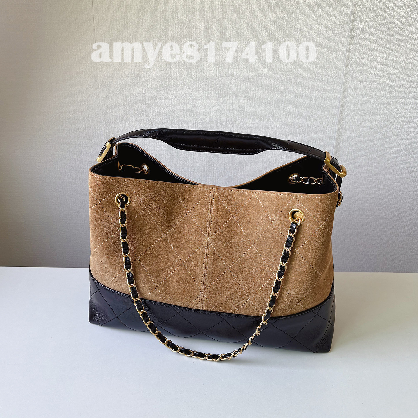 麂皮绒包包女小香风25A新款鹿皮购物袋拼色hobo托特包菱格链条包,淘宝优惠券,粉丝福利购,淘宝优惠卷