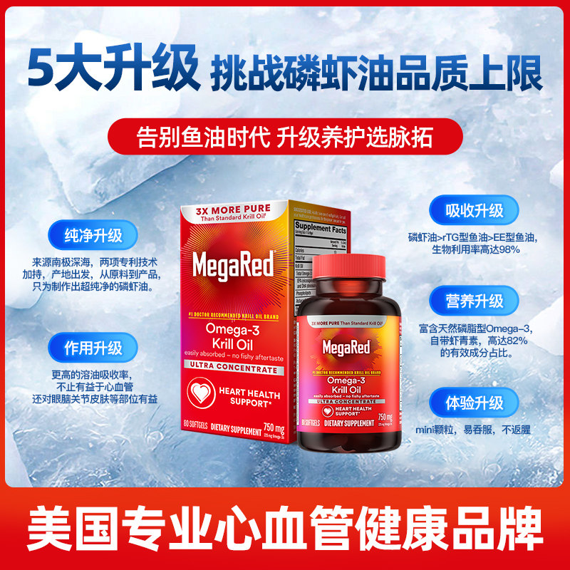 【自营】MegaRed脉拓omega3磷虾油非鱼油升级精萃中老年心血管3瓶,淘宝优惠券,粉丝福利购,淘宝优惠卷