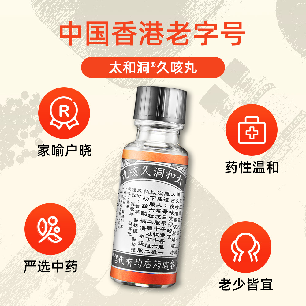 中国香港太和洞止咳药润喉化痰止咳丸60粒*6瓶久咳丸平喘感冒咳嗽_OTC药品_国际医药
