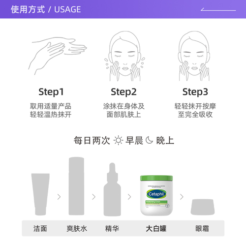 【自营】Cetaphil丝塔芙大白罐保湿面霜550g身体乳不含烟酰胺