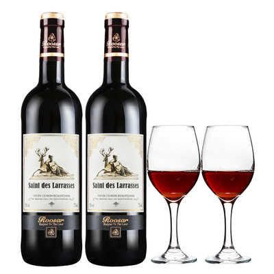 【自营】罗莎红酒 法国原瓶进口维克多干红葡萄酒2瓶装送2杯正品