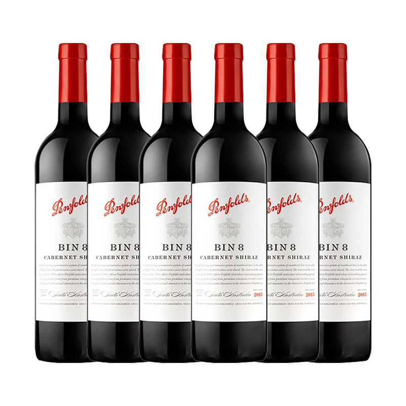 【自营】澳大利亚名庄奔富BIN8赤霞珠干红葡萄酒750ml*6支装木塞
