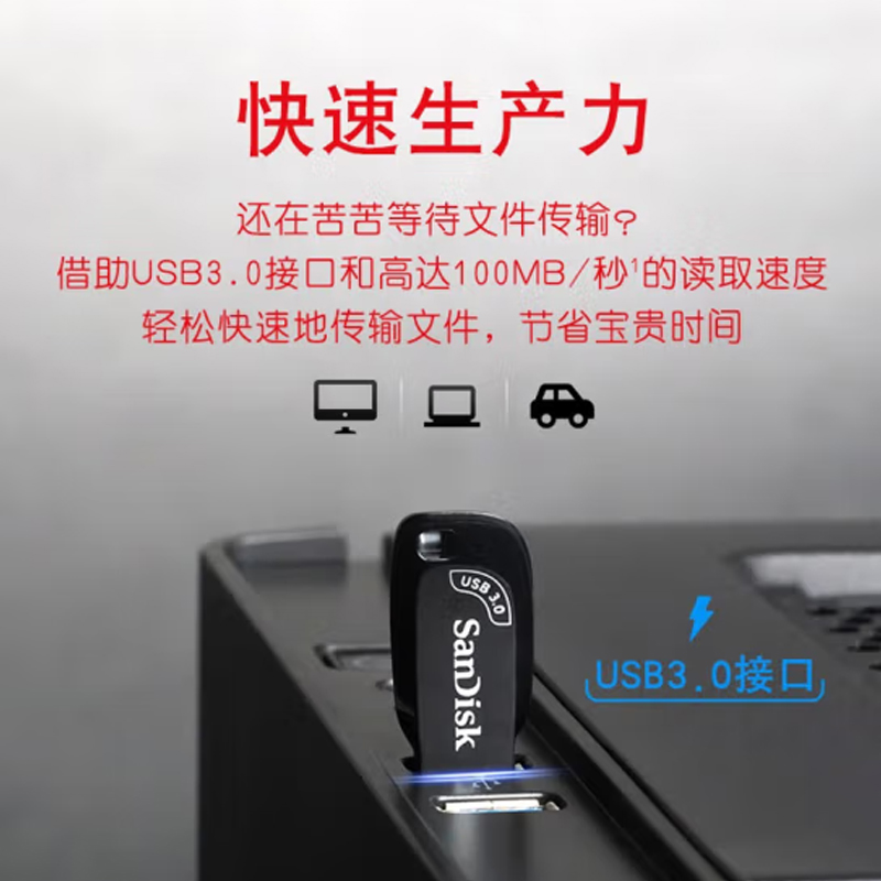 【自营】闪迪U盘32G/64G/128G高速USB3.0优盘CZ410加密电脑闪存盘 - 图0