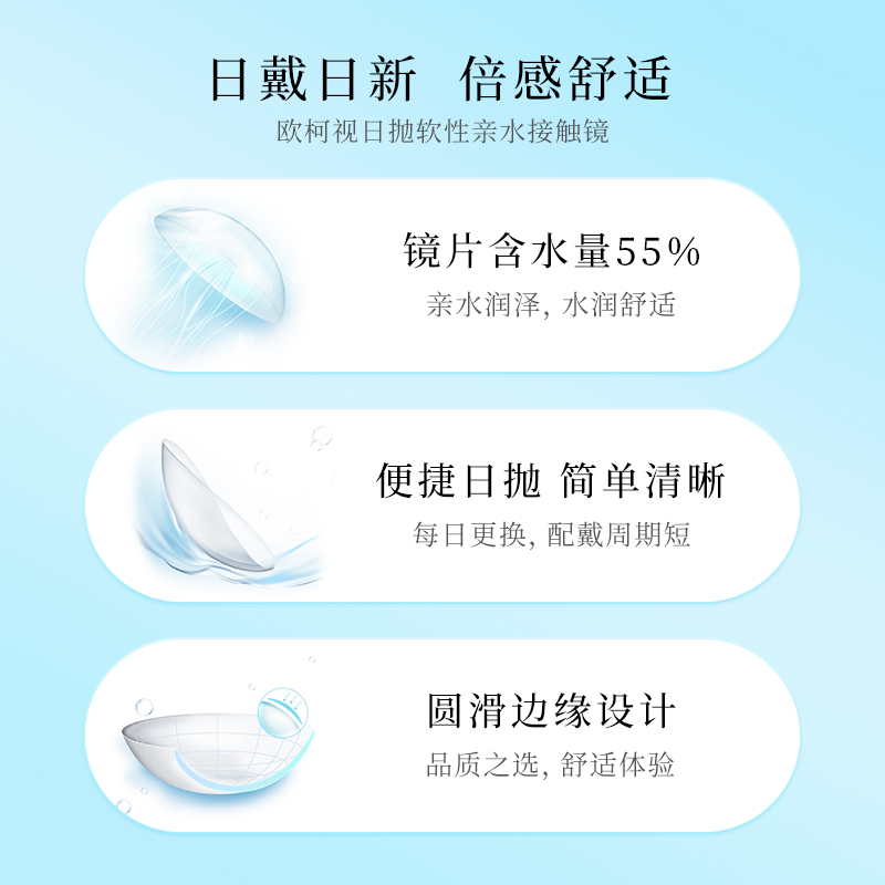 【自营】库博光学欧柯视日抛盒30片*2进口一次性透明隐形近视眼镜