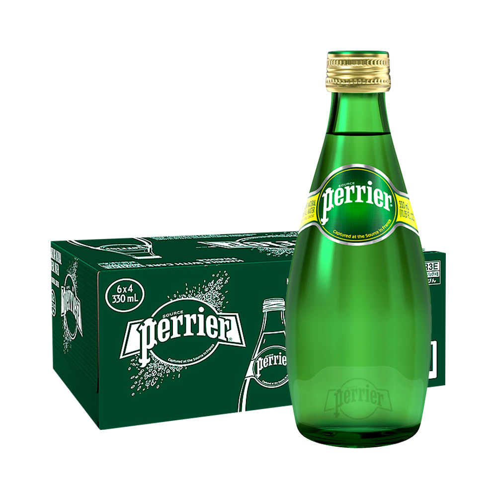 【自营】Perrier巴黎水原味天然矿泉水气泡水玻璃瓶330ML*24法国 - 图0