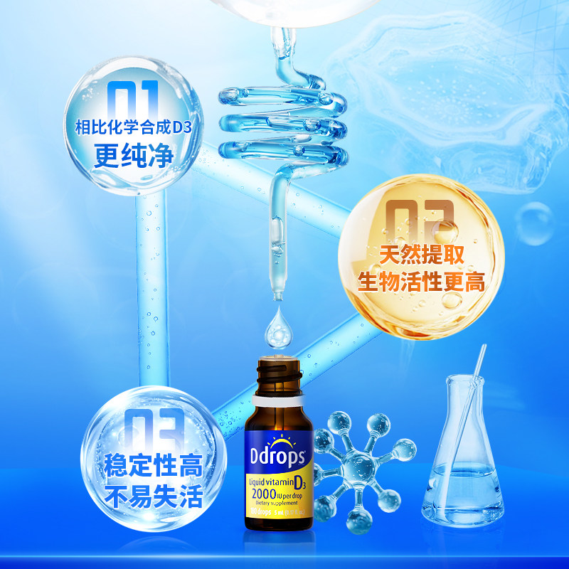 【自营】Ddrops滴卓思维生素VD3成人滴剂女性补充维D2000IU进口