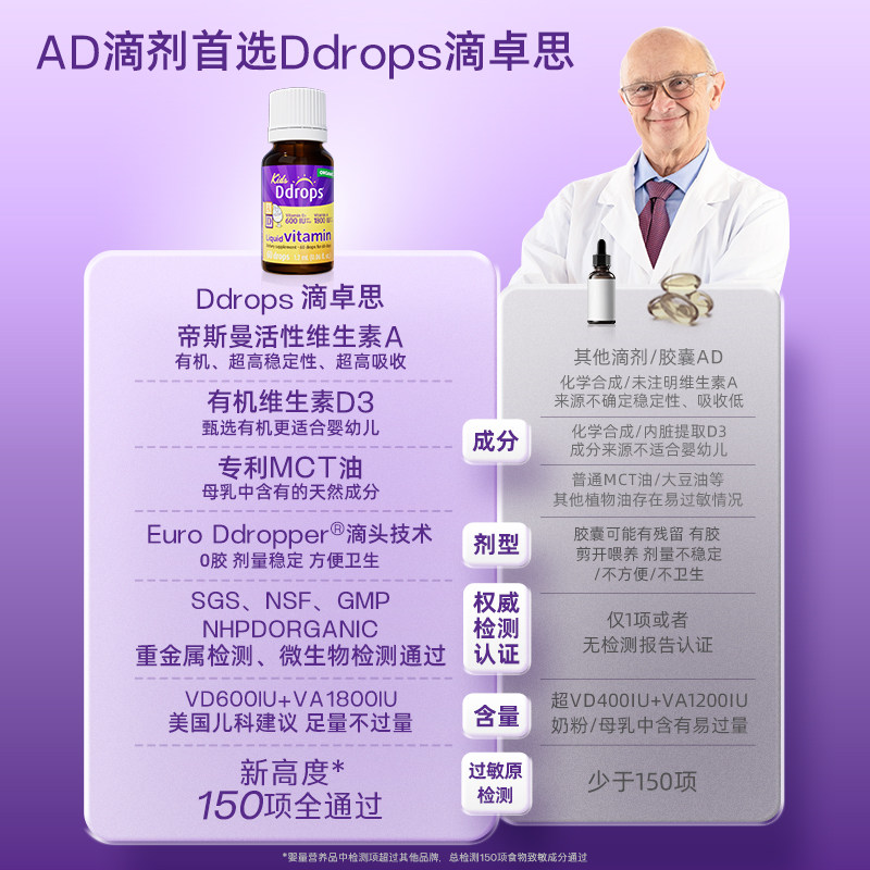 【自营】Ddrops滴卓思儿童ad滴剂一岁以上婴幼儿补钙d3 DD小滴瓶