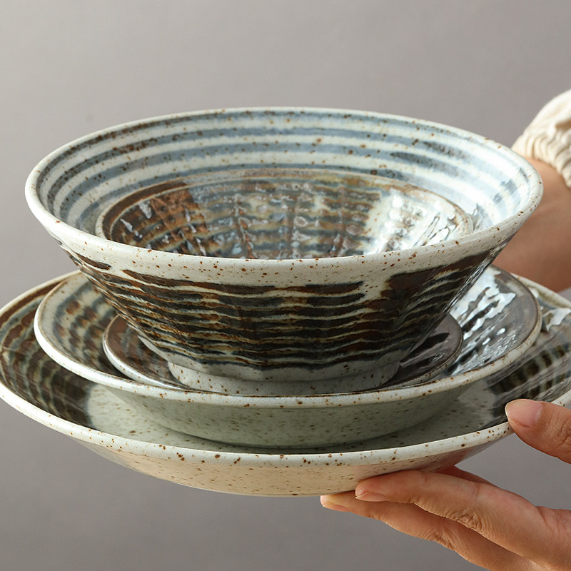 Self-operated Japanese Mino-yaki ribbed ceramic tableware