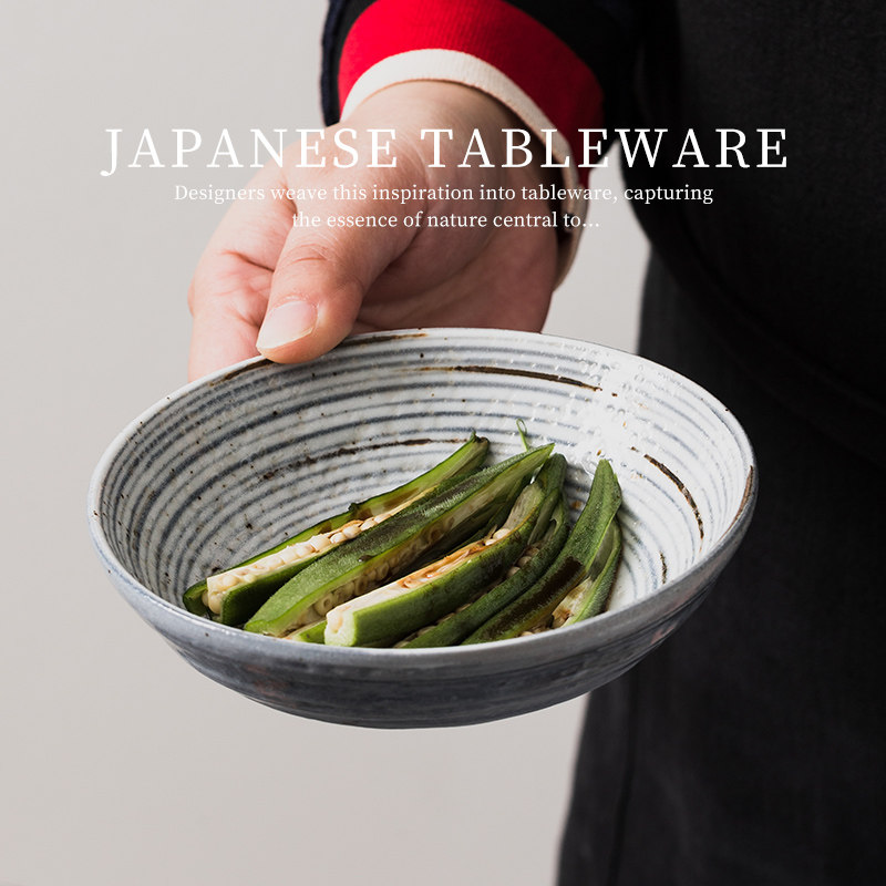 【自营】美浓烧日本进口宅寂风釉下彩复古日式家用陶瓷碗高脚碗盘