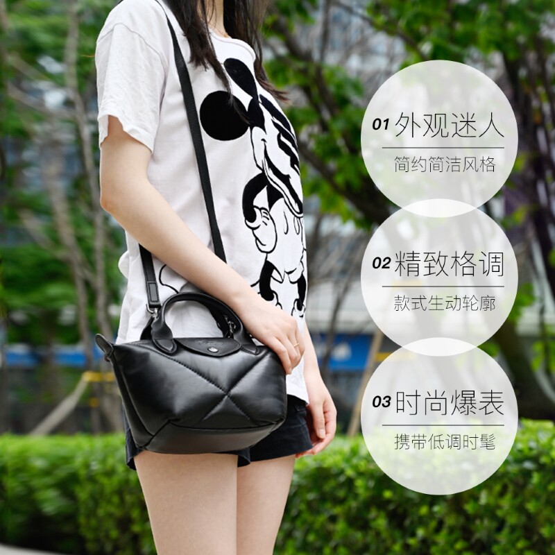 【自营】LONGCHAMP/珑骧女包徽标车缝线手提包羊皮单肩包L1500HXF - 图0