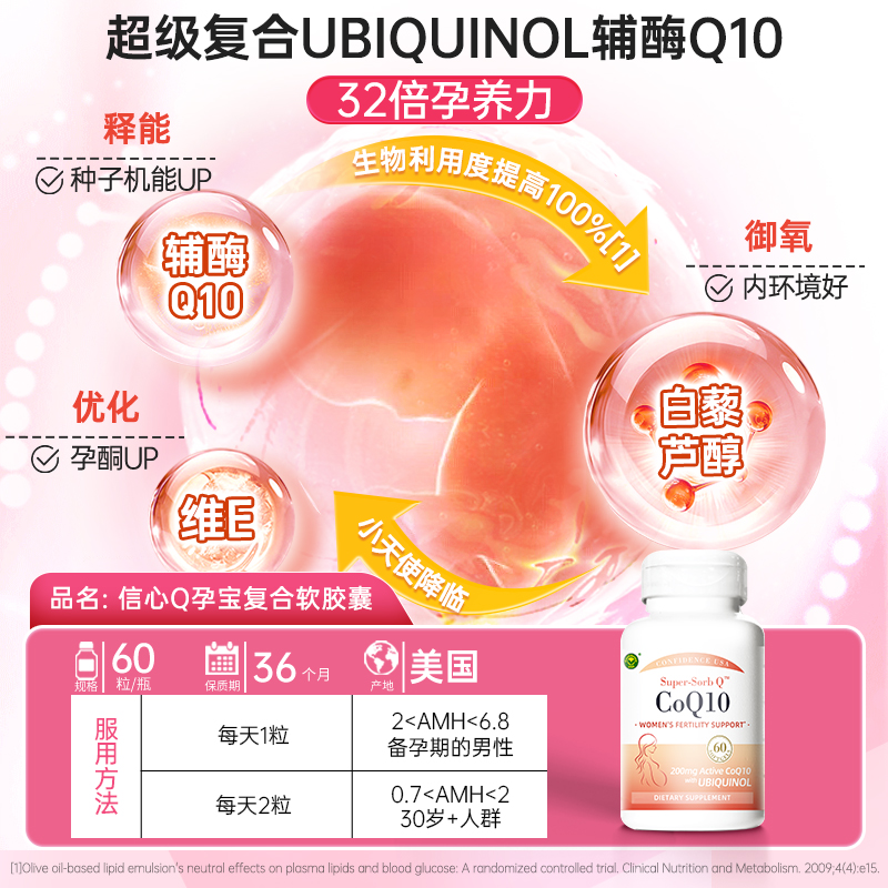 【自营】信心康乐美国还原型辅酶胶囊 天猫国际自营全球超级店辅酶Q10