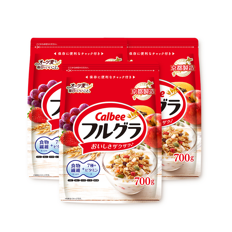 【自营】日本进口Calbee卡乐比水果燕麦片早餐冲饮谷物原味700g*3