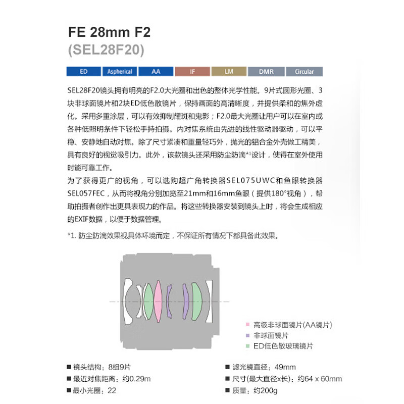 【自营】索尼/SONY SEL28F20 FE28 F2全画幅广角定焦微单镜头卡口 - 图3