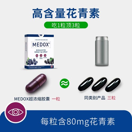 【自营】3盒medox花青素蓝莓护眼片挪威越橘胶囊浓缩精华80mg