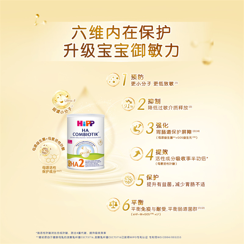 【自营】Hipp喜宝HA 舒适超滤小分子水解奶粉低敏配方2段800g/罐