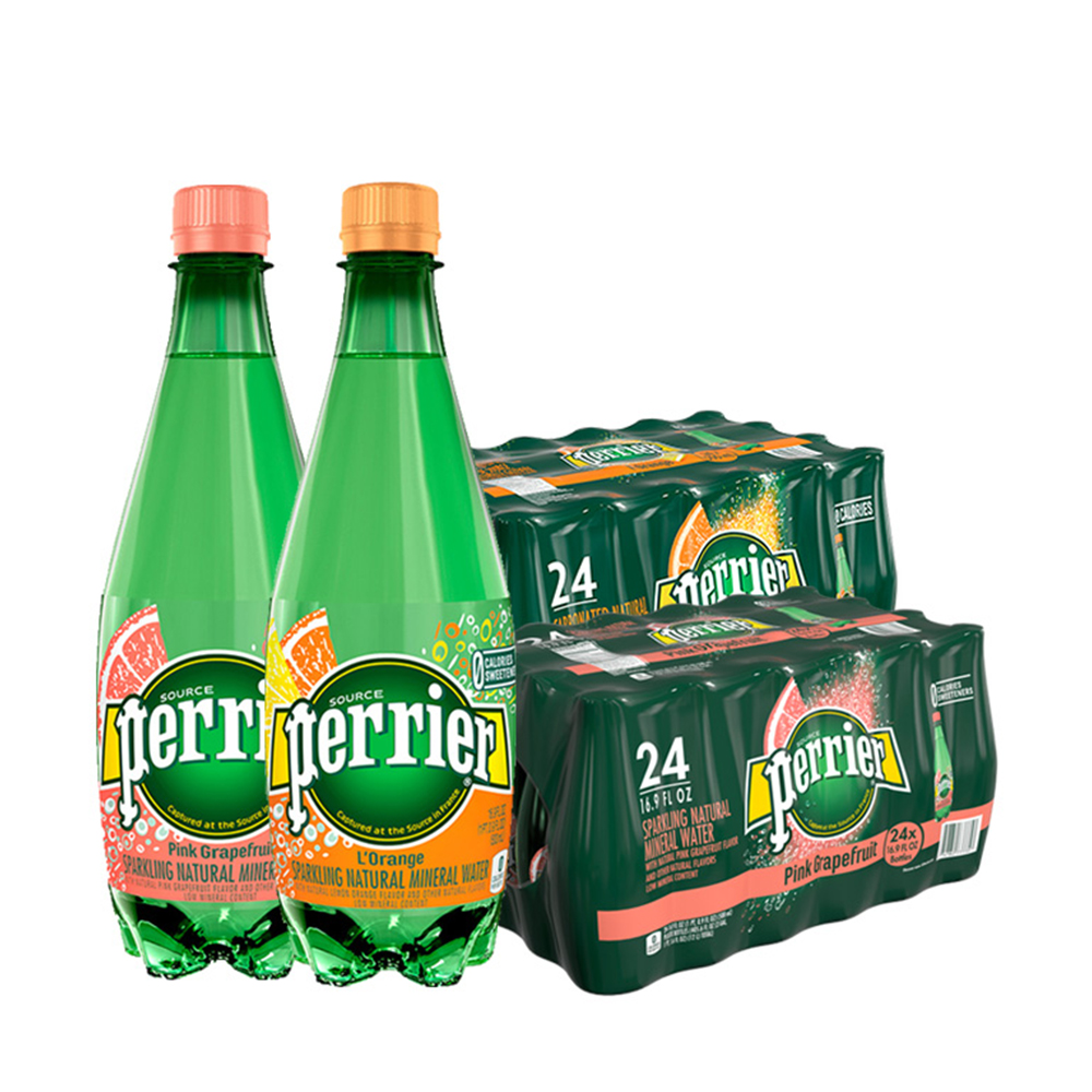 天猫国际进口超市Perrier巴黎水含气橘子西柚组合口味气泡水饮料矿泉水500ML*48瓶0