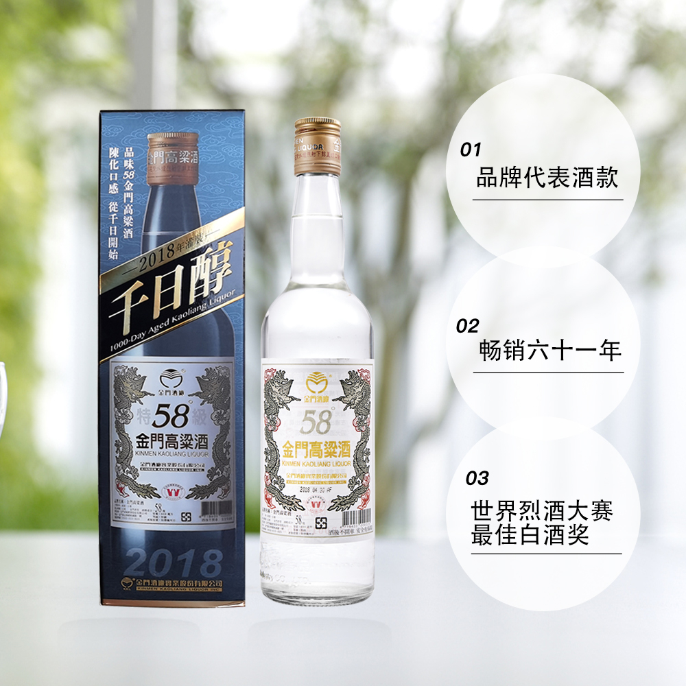 【自营】金门高粱酒58度 2018千日醇 600ml*6箱装五年白金龙老酒-图3