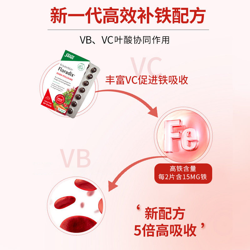 【自营】德国Salus红铁片铁元叶酸片女性孕妇补铁维生素84粒/盒