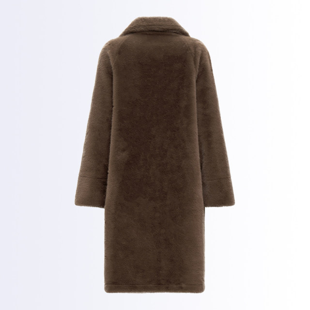 【自营】Petit Bari 环保皮草翻领长款外套大衣 女士加厚毛呢外套