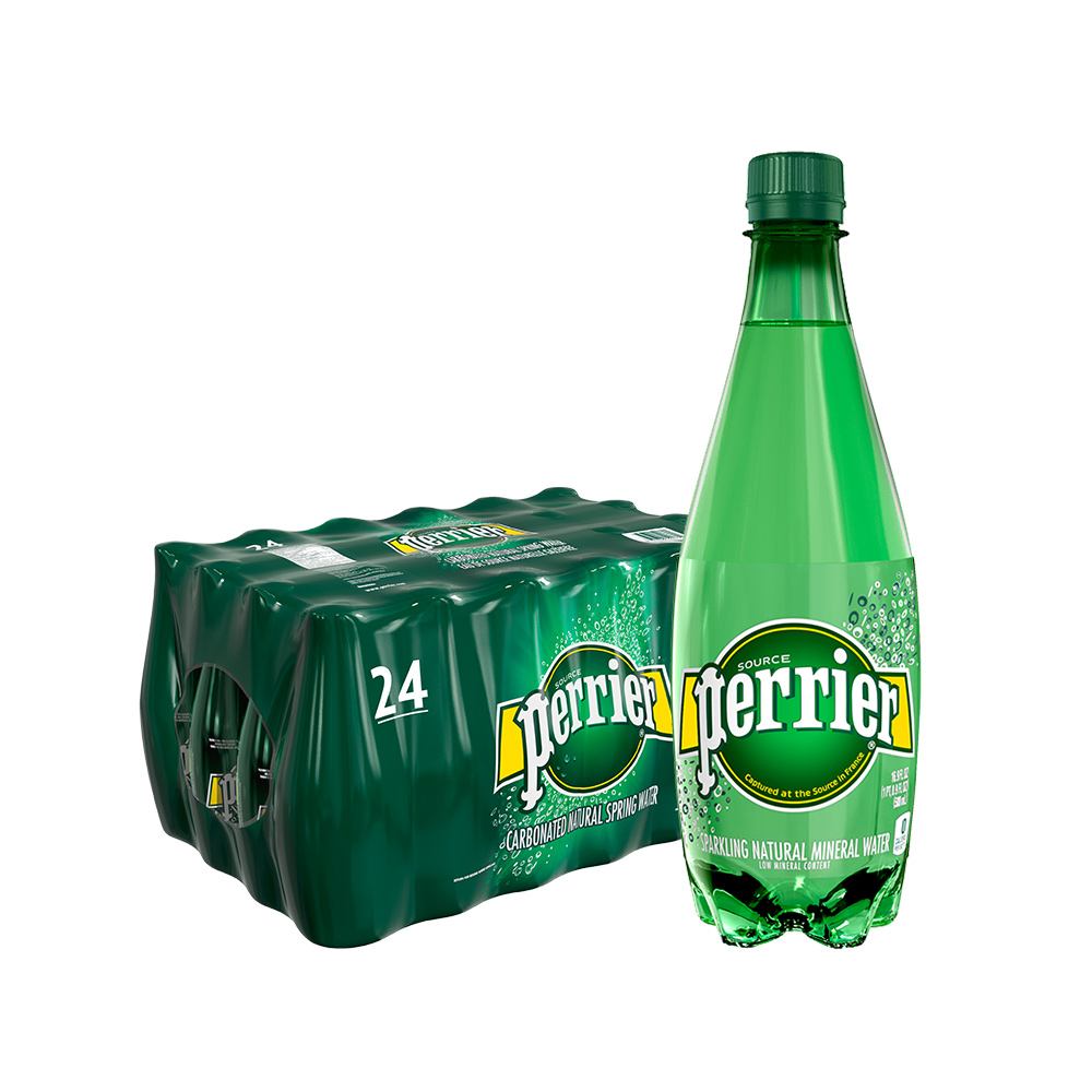 Perrier巴黎水原味含气天然矿泉水气泡水饮用水塑料瓶500ml*24瓶 - 图0