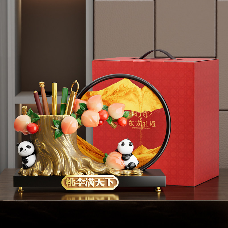 Panda pen holder quicksand painting ornaments Teacher's Day gift