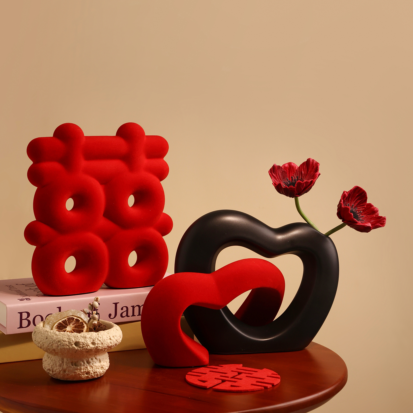 新年吾家有喜爱心花瓶红色双喜字装饰品摆件套装结婚喜庆婚房用品,淘宝优惠券,粉丝福利购,淘宝优惠卷