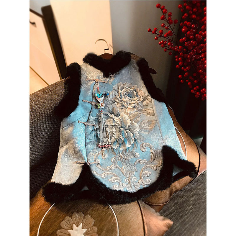 2025年秋季新款气质改良保暖旗袍领唐装上衣文艺复古中国风短马甲 - 图3