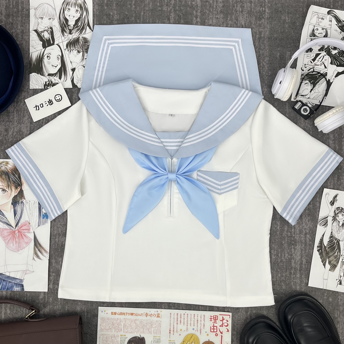 樱奈家原创JK制服水蓝白三本水手服日系学院风校供感中间服毕业服 - 图1