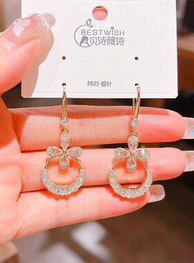 小众设计轻奢花朵锆石圆圈耳钩网红时尚高级感百搭耳坠精致耳饰