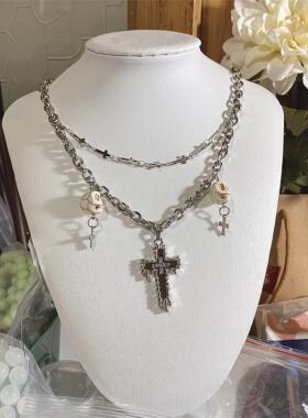 StarryCat原创设计 十字架骷髅vintage古着叠戴项链ins暗黑辣妹亚