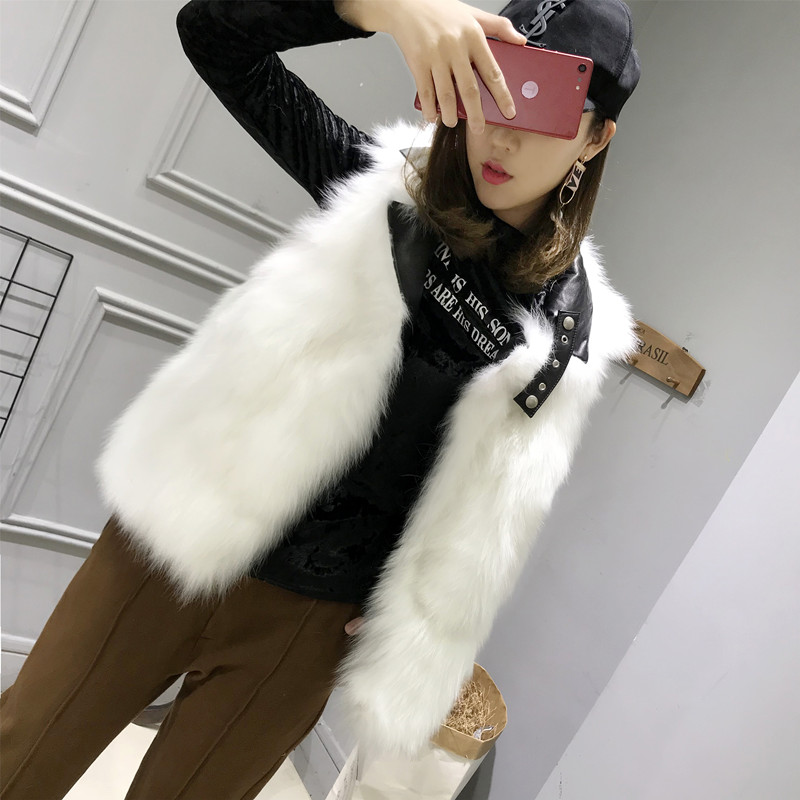 2019秋冬新款PU皮衣外套女皮夹克机车服仿狐狸毛胆马甲两件套短款