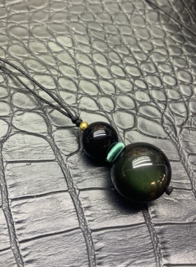 天然黑曜石手机挂件彩眼黑曜石福禄双全葫芦钥匙扣挂件