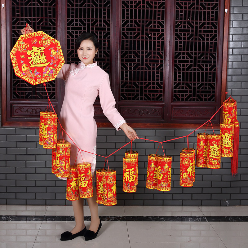 新年过年假鞭炮装饰挂件乔迁喜庆大鞭炮串假爆竹商场布置用品挂饰,淘宝优惠券,粉丝福利购,淘宝优惠卷
