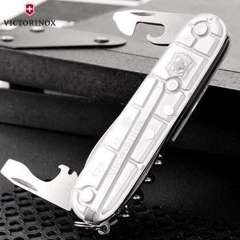 ດັ້ງເດີມ Victorinox Swiss Army Knife 91MM Silver Transparent Standard 1.3603.T7 Multifunctional Knife