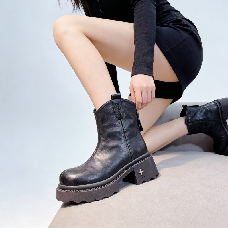 专柜商场撤柜断码厚底粗跟圆头后拉链马丁靴短靴女G712307-8A,淘宝优惠券,粉丝福利购,淘宝优惠卷