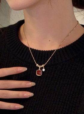 闪钻方糖锆石吊坠项链气质百搭