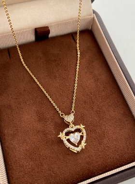 小众设计镂空爱心星芒吊坠项链女
