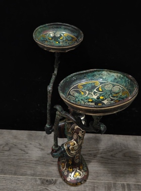 铜祥德青铜器摆件 古做旧 战国人形铜灯古灯 古代灯具铜烛台