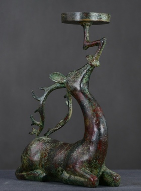 古青铜器摆件 鹿灯古代铜灯灯具 影视道具 会所装饰博物馆收藏