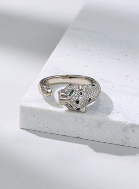 Favorite高街潮酷猎豹开口戒指女欧美风轻奢锆石微镶豹子头食指戒