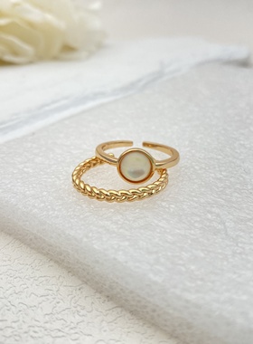 Favorite法式秋日氛围麦穗戒指两件套女百搭高级感轻奢贝母食指戒