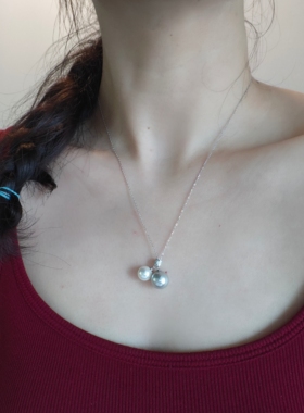 ISLA孤岛12mm大溪地铂金灰施家仿珍珠双珠项链女小众锁骨链颈链