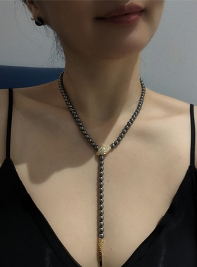 ISLA孤岛原创施家黑珍珠蛇形蛇骨项链轻奢小众复古高级感叠戴颈饰