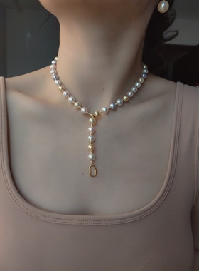 ISLA孤岛糖果色奥地利原装施家珍珠项链925银扣毛衣链长项链轻奢