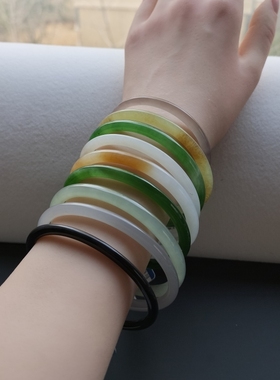 正品和田玉手镯女细玉镯碧玉贵妃烟紫冰晴水糖藕粉羊脂白玉叮当镯