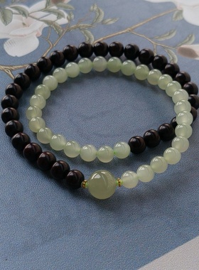 小叶紫檀和田玉双拼手串