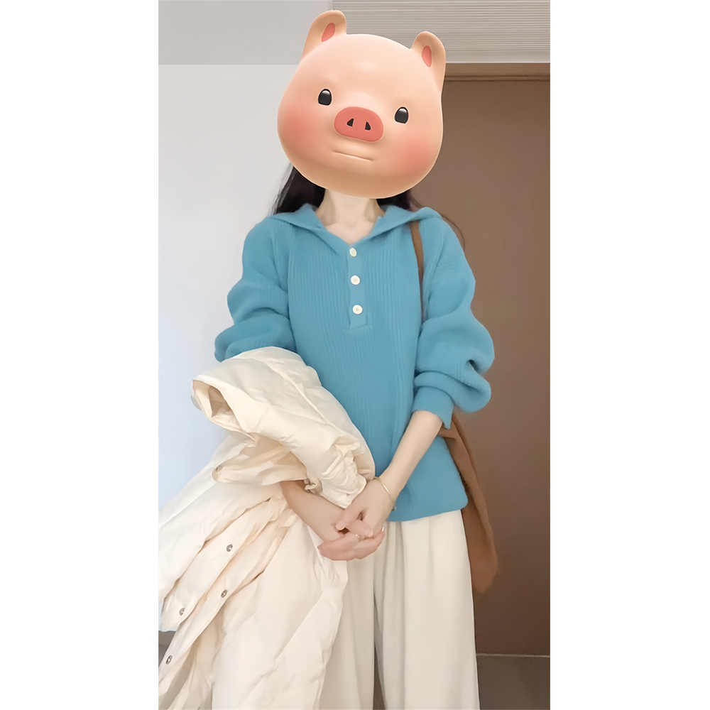 黄色连帽宽松高级慵懒风针织衫女2025新款毛衣秋日高级感穿搭上衣 - 图2