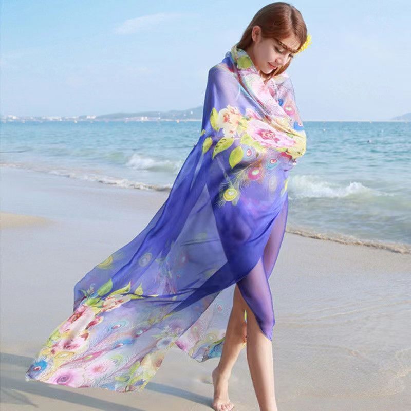防晒丝巾女2024新款披肩外搭海边三亚旅游穿搭云南青海沙滩裙纱巾