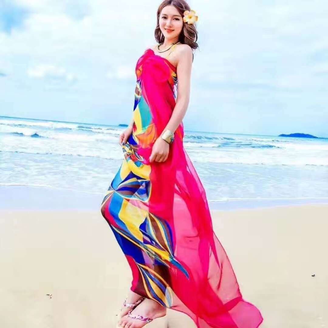 防晒丝巾女2024新款披肩外搭海边三亚旅游穿搭云南青海沙滩裙纱巾